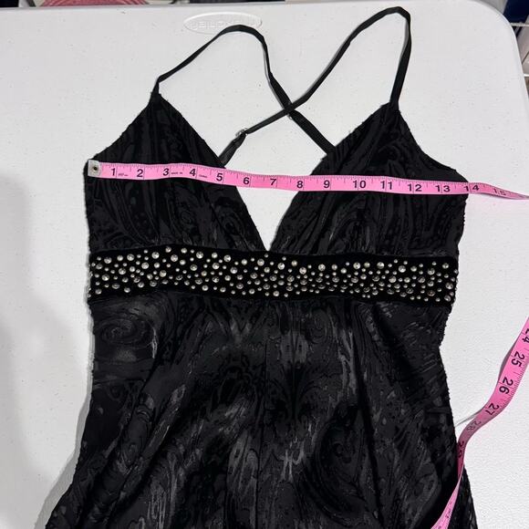 VTG Bebe Black Embroidered Studded Cross Back Hi Lo Dress Women's XS - Picture 16 of 16